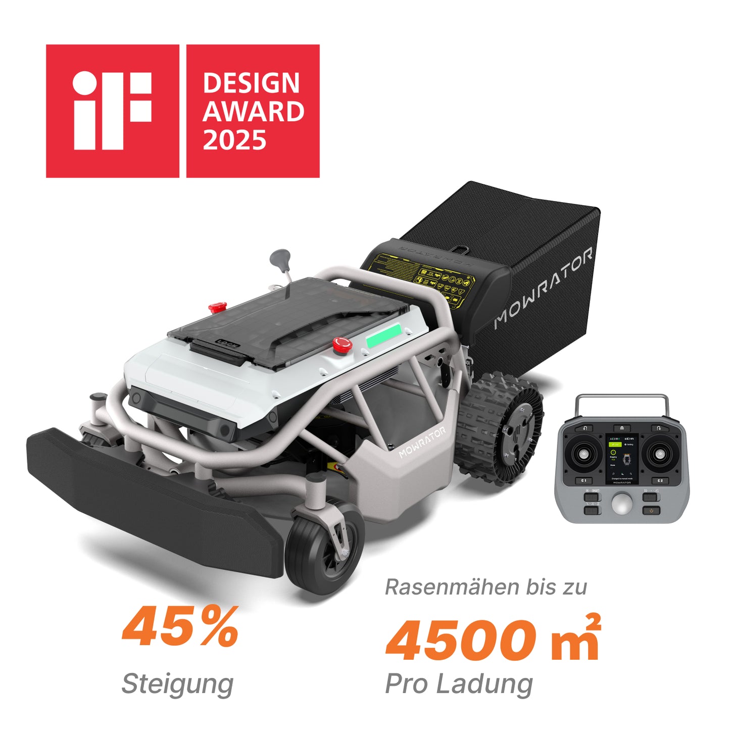 mowrator s1 laub- & rasenmäher 2wd – ferngesteuerter rasenmäher für 45% steigung mit laubhäcksel-saugsystem