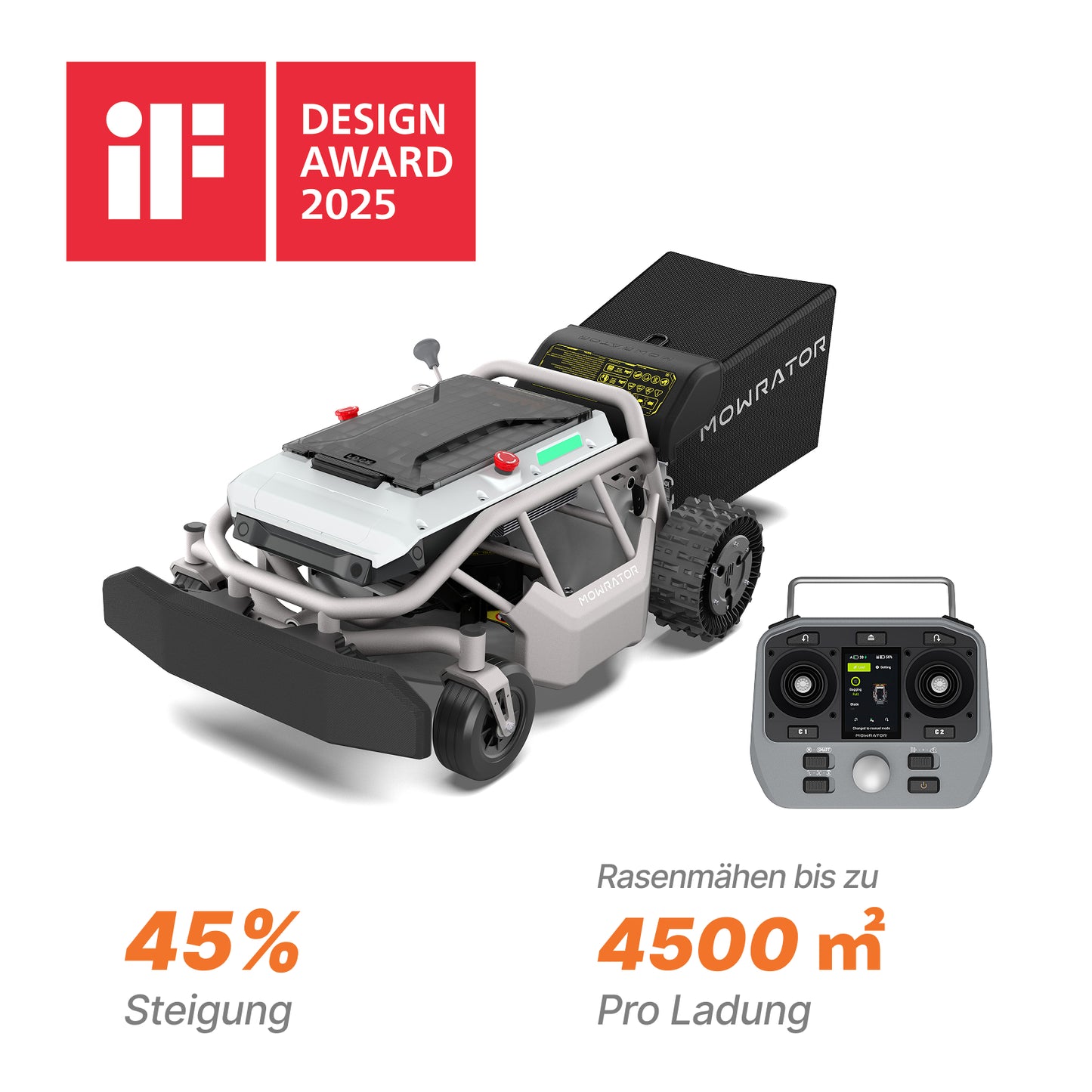 mowrator s1 laub- & rasenmäher 2wd – ferngesteuerter rasenmäher für 45% steigung mit laubhäcksel-saugsystem