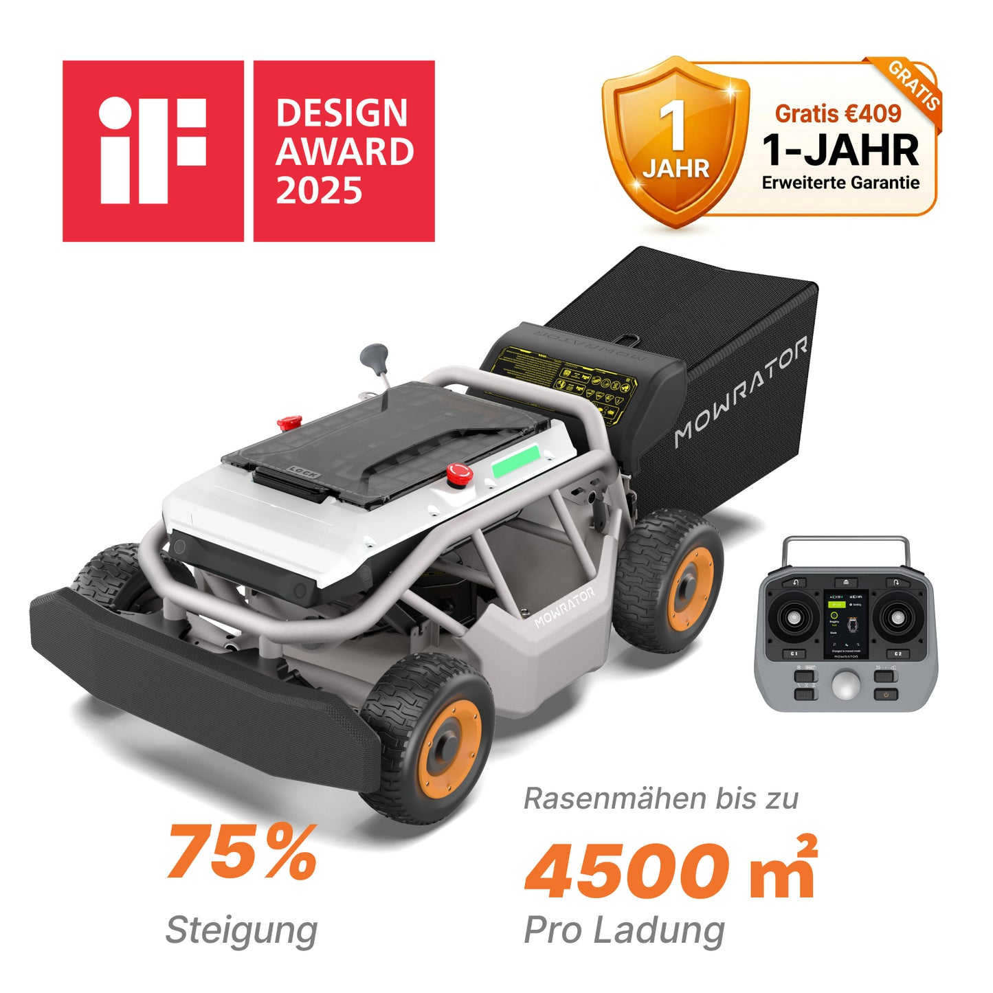 mowrator s1 laub- & rasenmäher 4wd fernsteuerbarer rasenmäher – 75% steigung