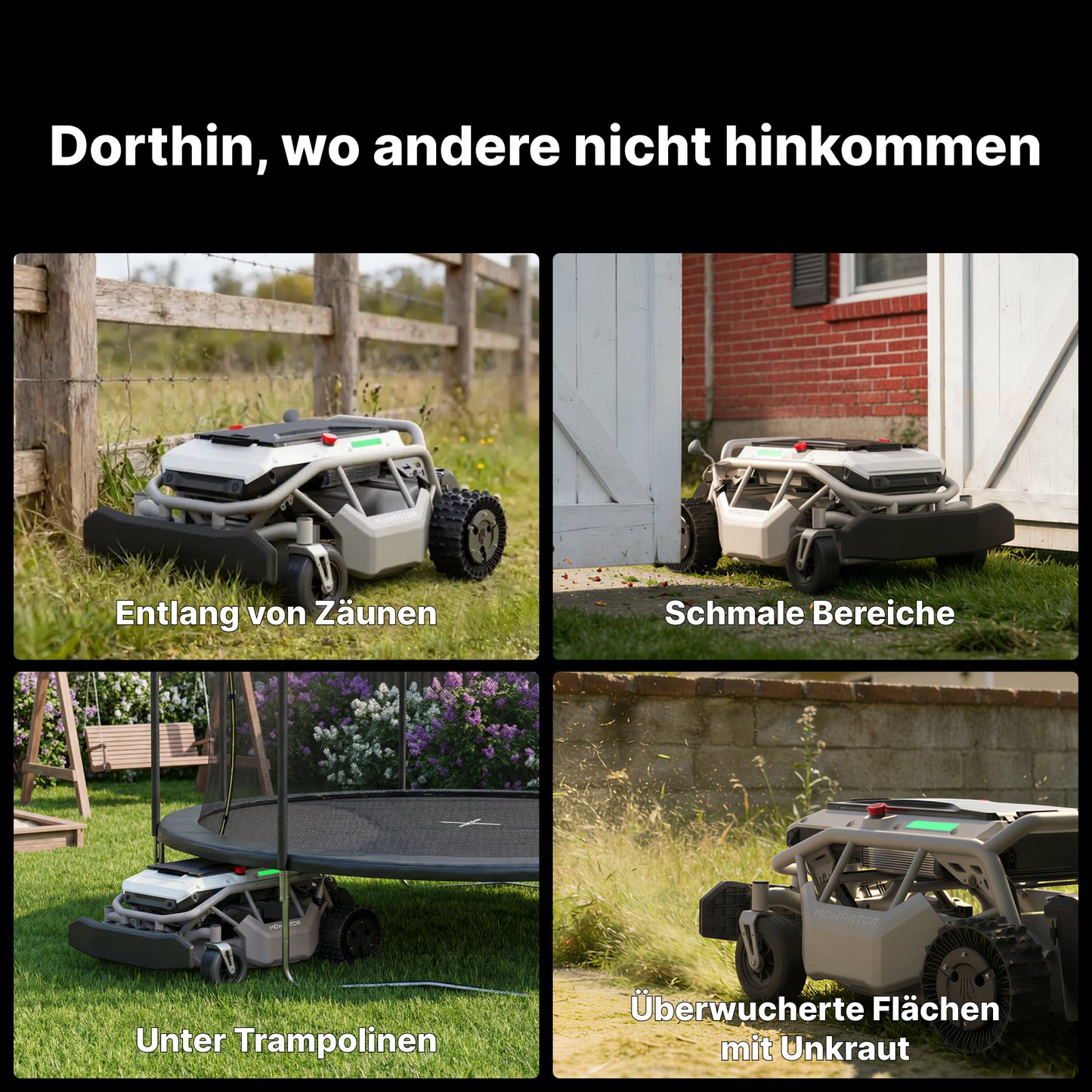mowrator s1 laub- & rasenmäher 2wd – ferngesteuerter rasenmäher für 45% steigung mit laubhäcksel-saugsystem