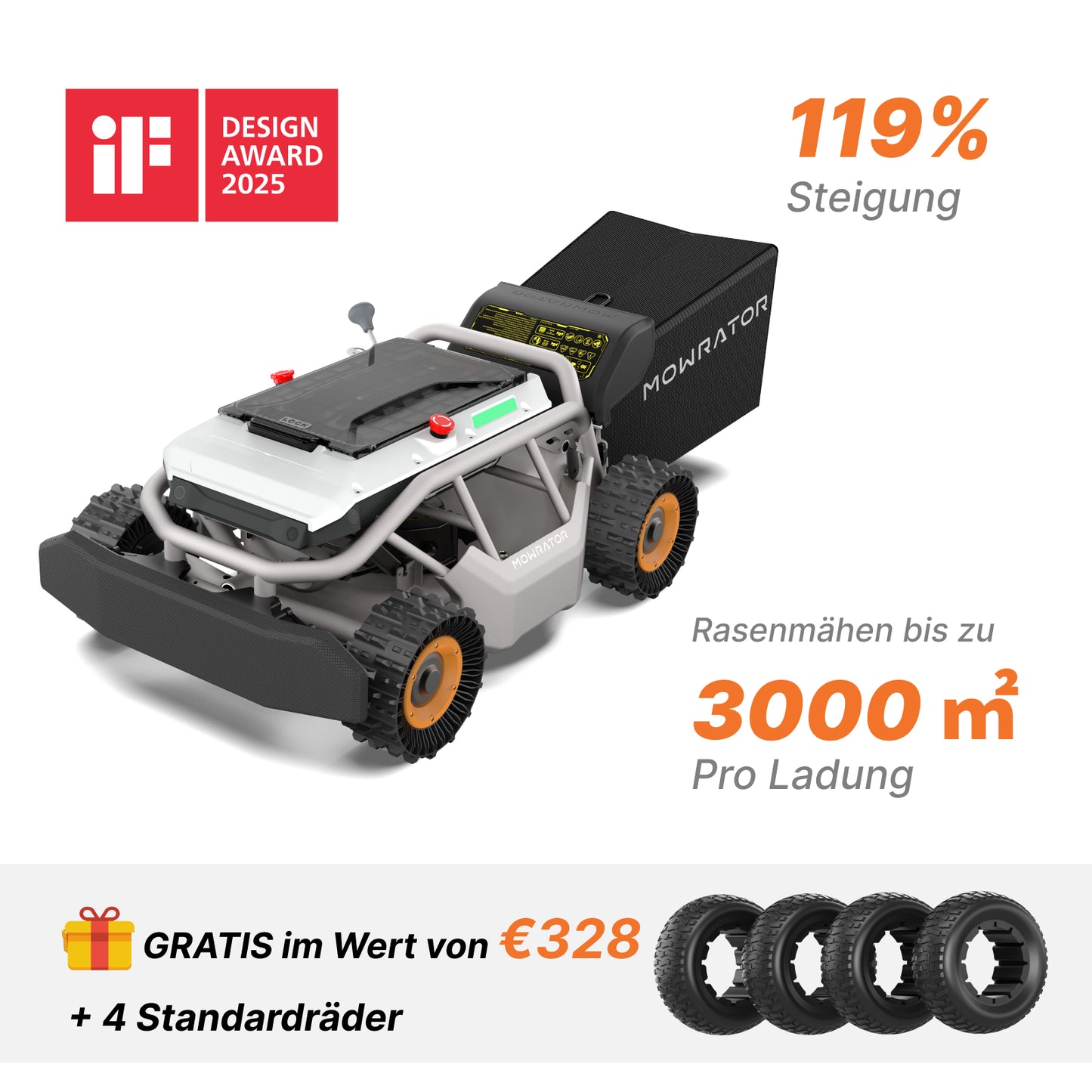 mowrator s1 4wd laub- & rasenpflege-paket – 119 % (50°) + 4 standardreifen gratis