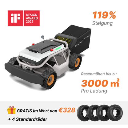 Mowrator S1 4WD Laub- & Rasenpflege-Paket – 119 % (50°) + 4 Standardreifen gratis