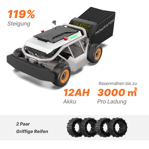Mowrator S1 4WD Laub- & Rasenpflege-Paket – 119 % (50°) + 4 Standardreifen gratis