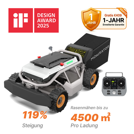 Mowrator S1 Laub- & Rasenmäher 4WD 18Ah Extreme-Kletterer-Paket | 119% (50°) Steigfähigkeit