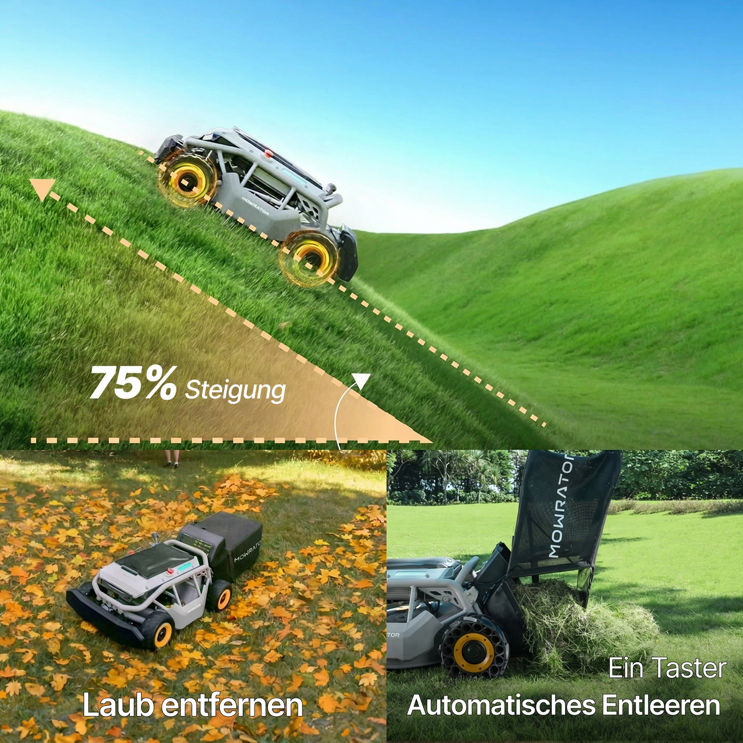 mowrator s1 laub- & rasenmäher 4wd fernsteuerbarer rasenmäher – 75% steigung