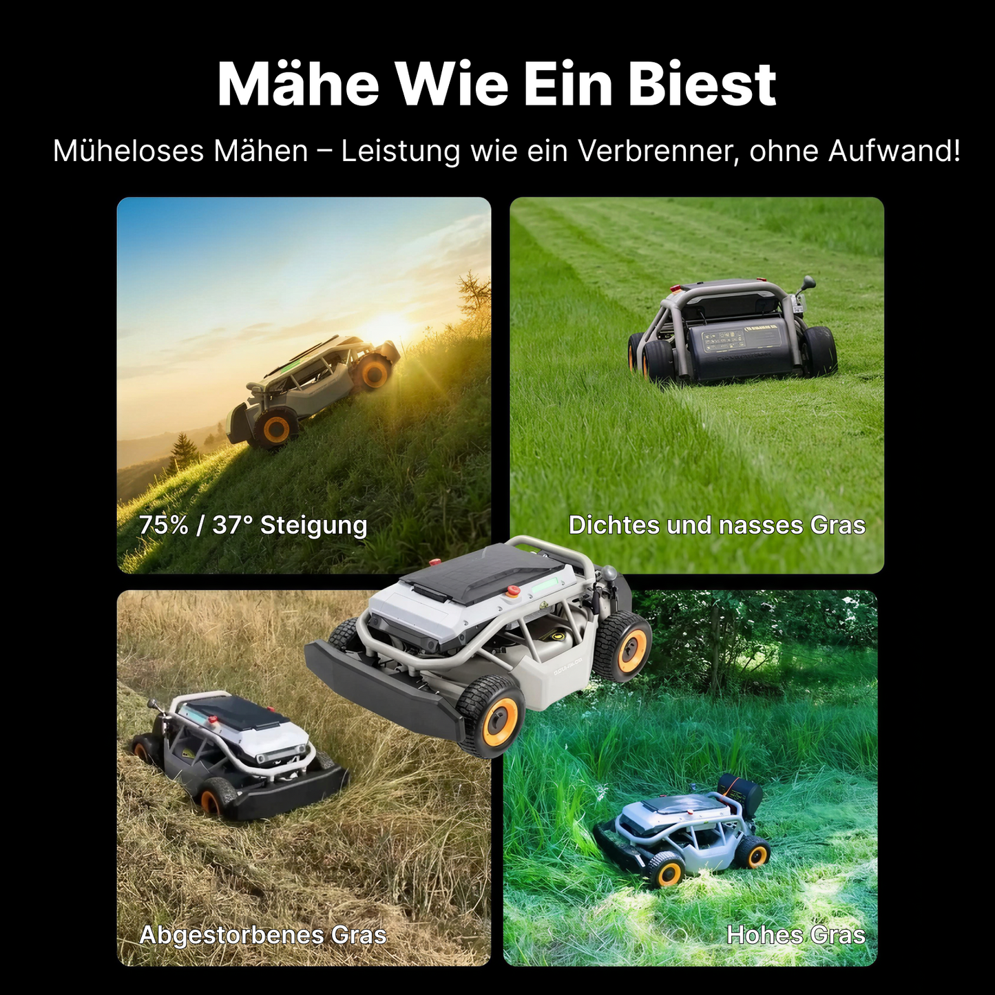 mowrator s1 laub- & rasenmäher 4wd 12ah komfort-mähpaket | kein manuelles entleeren, allergiefrei