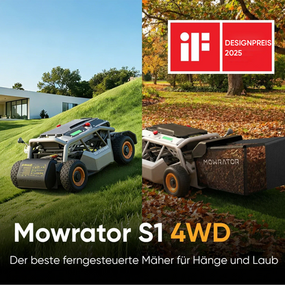 Mowrator S1 Laub- & Rasenmäher 4WD 12Ah Komfort-Mähpaket | Kein Manuelles Entleeren, Allergiefrei