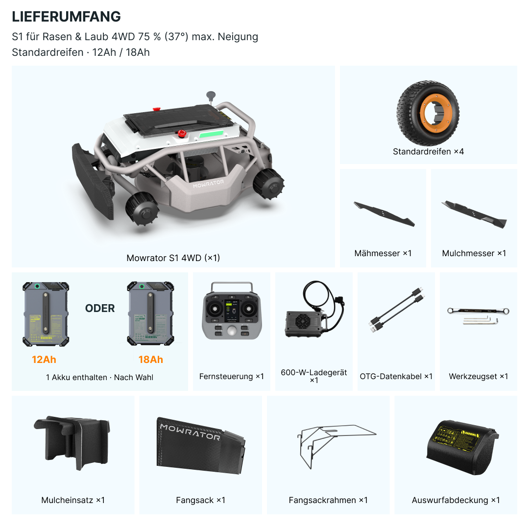 mowrator s1 laub- & rasenmäher 4wd fernsteuerbarer rasenmäher – 75% steigung